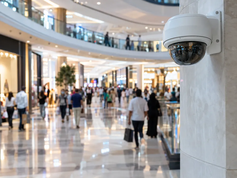 Dubai shopping mall concourse with CCTV dome camera